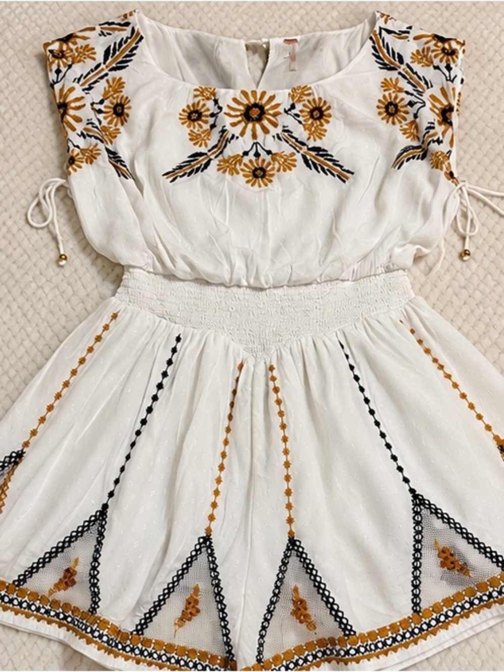 Free People Catalina Embroidered Romper Ivory Boho Size M - Picture 3 of 13